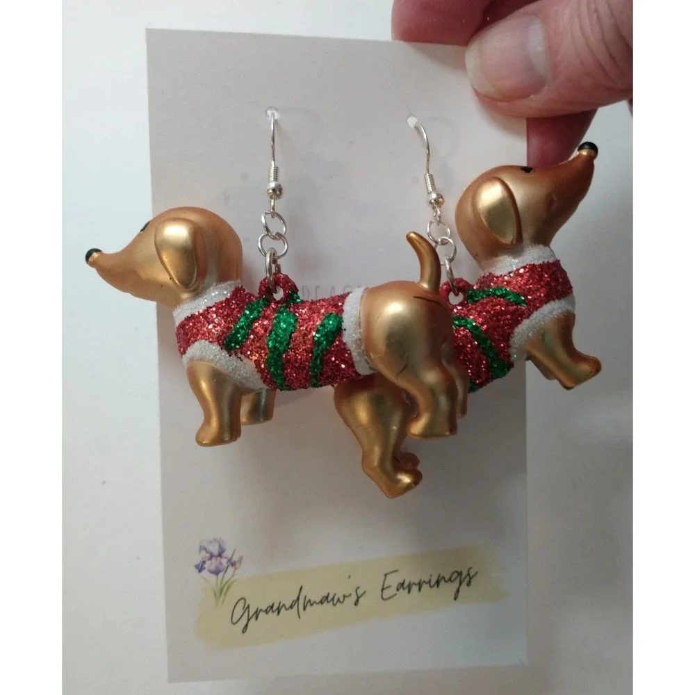 Christmas Dachshund Holiday Earrings Sweater Gift Party Bling Jewelry Dog Mom